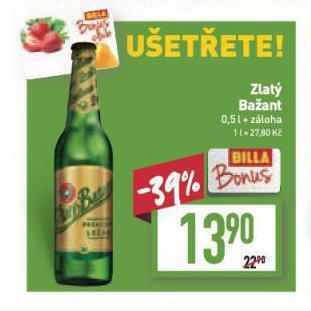 Billa Pivo zlatý bažant nabídka