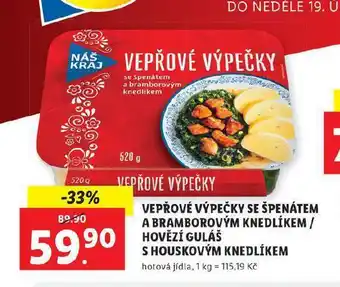 Lidl Vepřové výpečky se špenátem a bramborovým knedlíkem nabídka