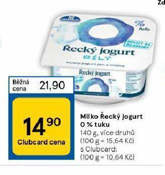 Tesco Milko řecký jogurt 0% tuku nabídka