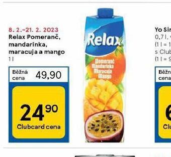 Tesco Relax pomeranč, mandarinka, maracuja a mango nabídka