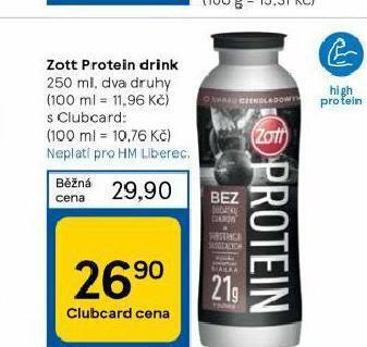 Tesco Zott protein drink nabídka