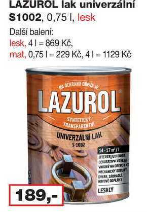 Barvy a laky drogerie Lazurol lak univerzální $1002, 0,75 l, lesk nabídka