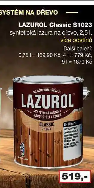 Systém na dřevo lazurol classic s1023 syntetická lazura na dřevo, 2,5l