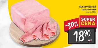 Billa Šunka výběrová z pultu lahůdek cena za 100 g nabídka