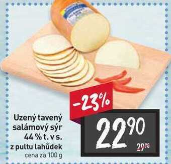 Billa Uzený tavený salámový sýr 44% t. vs. z pultu lahůdek cena za 100 g nabídka