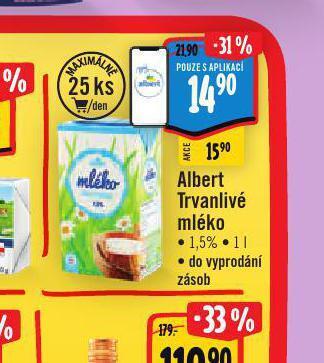 Albert Trvanlivé mléko 1,5% nabídka