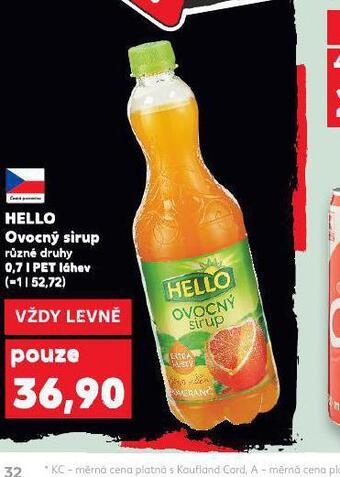 Kaufland Hello ovocný sirup nabídka