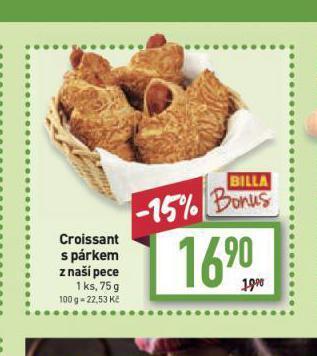 Billa Croissant s párkem nabídka