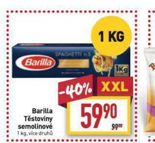 Billa Barilla těstoviny semolinové nabídka