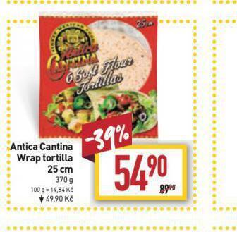 Billa Antica cantina wrap tortilla 25 cm nabídka