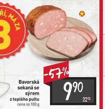 Billa Bavorská sekaná se sýrem z teplého pultu cena za 100 g nabídka