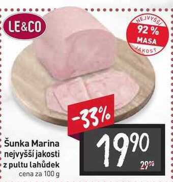 Billa LE&CO Šunka marina nejvyšší jakosti z pultu lahůdek 100 g nabídka