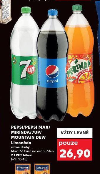 Kaufland Pepsi, pepsi max, mirinda, 7up, mountain dew nabídka