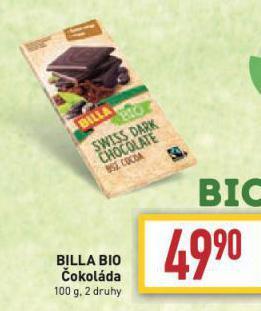 Billa Billa bio čokoláda nabídka