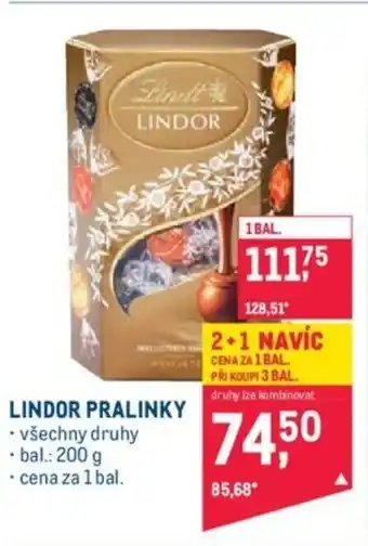 Makro Lindt Lindor Pralinky 200g nabídka