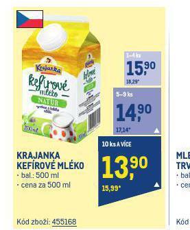 Makro Krajanka kefírové mléko nabídka