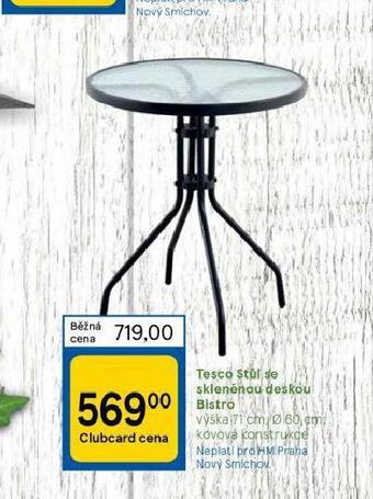 Tesco Tesco stůl se skleněnou deskou bistro nabídka