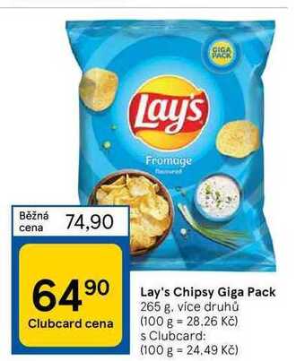 Tesco Lay's chipsy giga pack 265 g nabídka