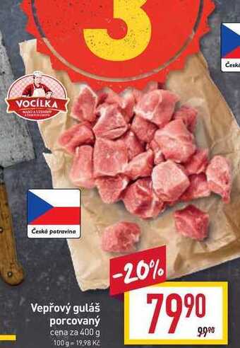 Billa Vepřový guláš porcovaný cena za 400 g nabídka
