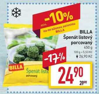 Billa Billa špenát listový porcovaný 450 g nabídka