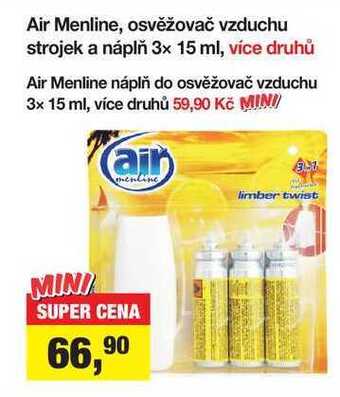 Šlak Air menline, osvěžovač vzduchu strojek a náplň 3x 15 ml nabídka