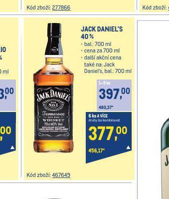 Makro Jack daniel´s 40% nabídka