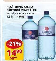 Flop Kláštorná kalcia přírodní minerálka jemně sycená, sycená 1,5l nabídka
