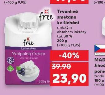 Kaufland Free trvanlivá smetana ke šlehání nabídka