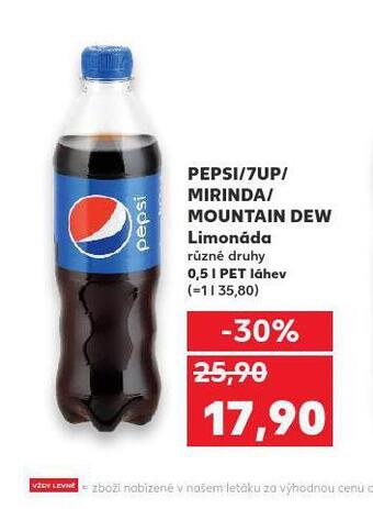 Kaufland Pepsi, 7up, mountain dew nabídka