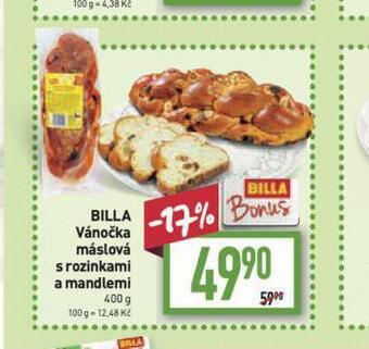 Billa Billa vánočka máslová s rozinkami a mandlemi nabídka