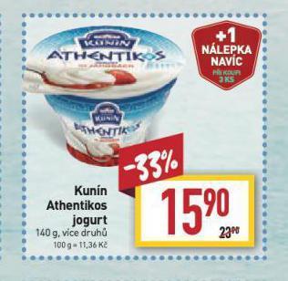 Billa Kunín athentikos jogurt nabídka