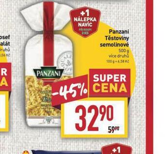 Billa Panzani těstoviny semolinové nabídka