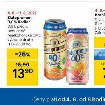 Tesco Zlatopramen 0,0% radler nabídka