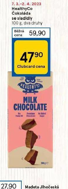 Tesco Healthyco čokoláda se sladidly nabídka
