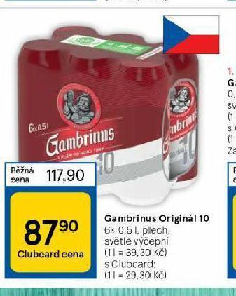 Tesco Pivo gambrinus originál nabídka