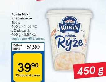 Tesco Kunín maxi mléčná rýže 450 g nabídka