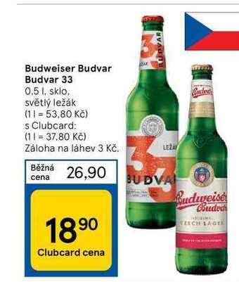 Tesco Budweiser budvar budvar 33 0.5 l nabídka