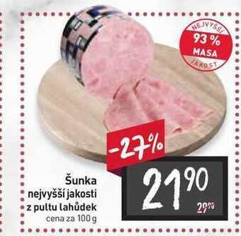 Billa Šunka nejvyšší jakosti z pultu lahůdek cena za 100 g nabídka
