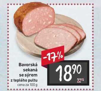 Billa Bavorská sekaná se sýrem z teplého pultu cena za 100 g nabídka