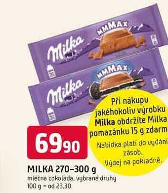 Trefa Milka čokoláda 270g-300g, vybrané druhy nabídka