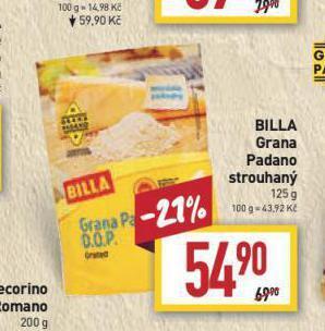 Billa Grana padano sýr nabídka