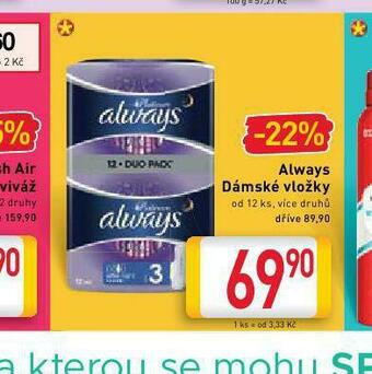 Billa Always dámské vložky nabídka