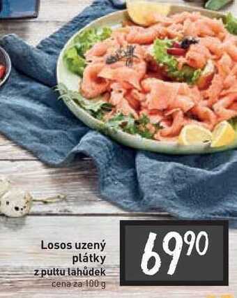 Billa Losos uzený plátky z pultu lahůdek cena za 100 g nabídka