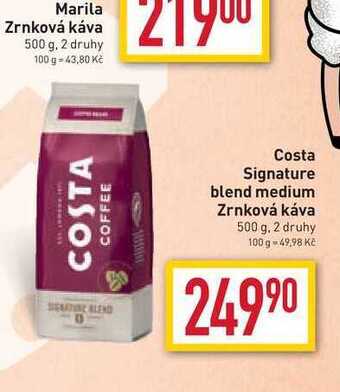 Billa Costa signature blend medium zrnková káva 500 g nabídka