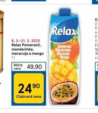 Tesco Relax pomeranč, mandarinka, maracuja a mango nabídka
