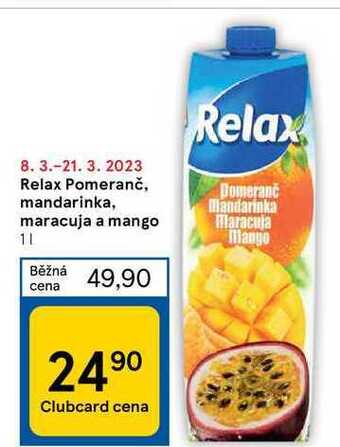 Tesco Relax pomeranč, mandarinka, maracuja a mango 1 l nabídka