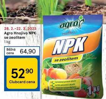Tesco Agro hnojivo npk se zeolitem 1 kg nabídka