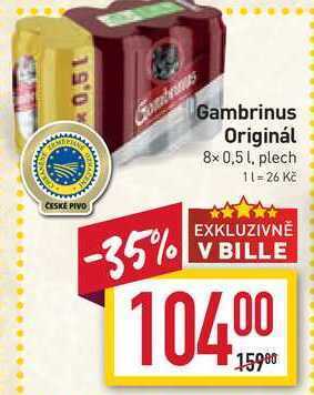 Billa Gambrinus originál 8x 0,5 l, plech nabídka