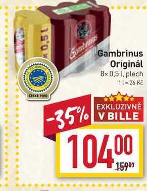 Billa Gambrinus originál 10 pivo výčepní světlé 8 x 0,5l, plech nabídka