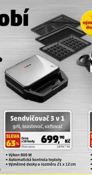 Penny Market Sendvičovač 3 v 1 gril, toastovač, vaflovač nabídka